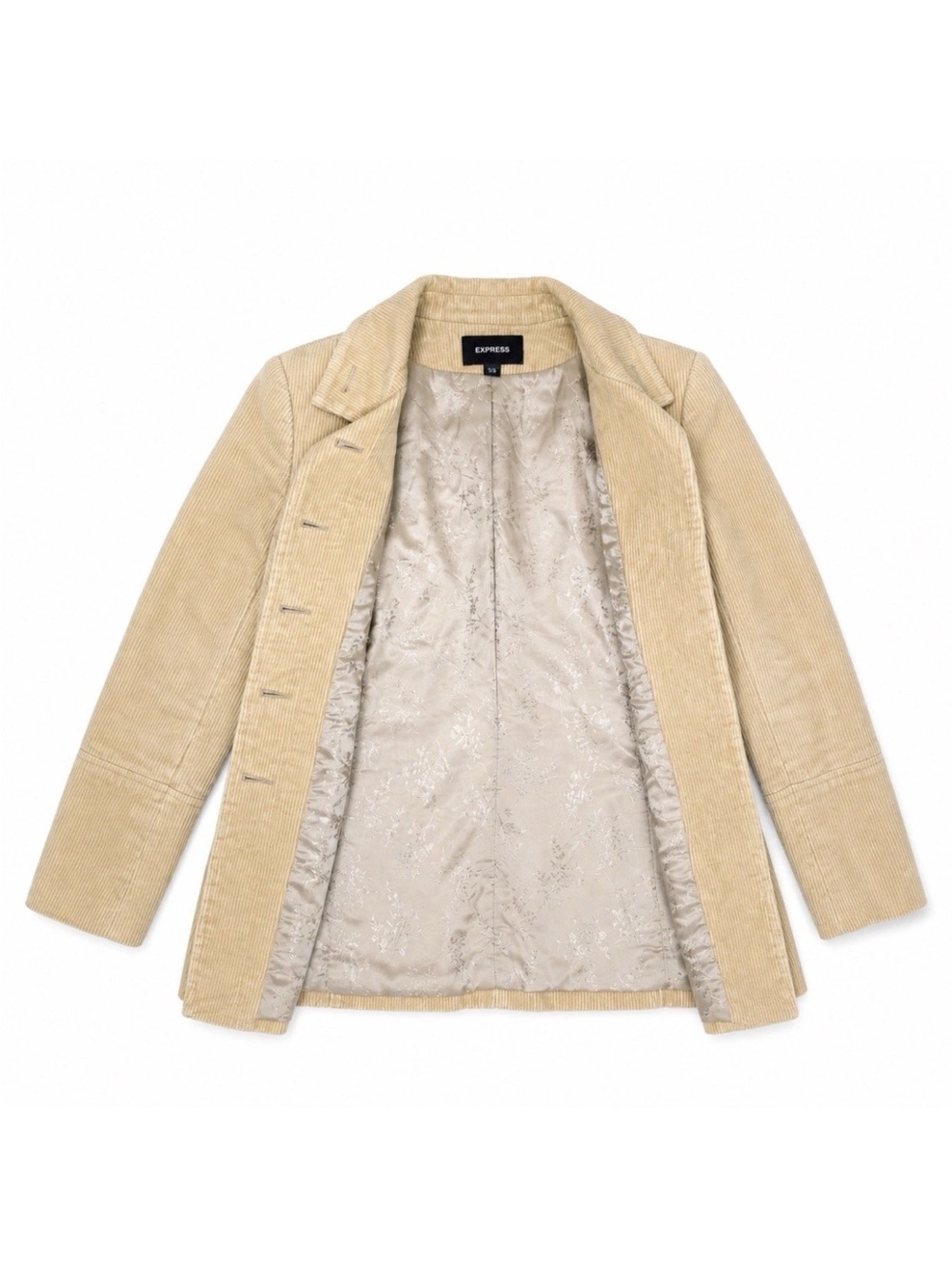 Vintage Express Tan Corduroy Jacket Womens XS Quilted Lined Fitted Coat 5/6 - Picture 5 of 10